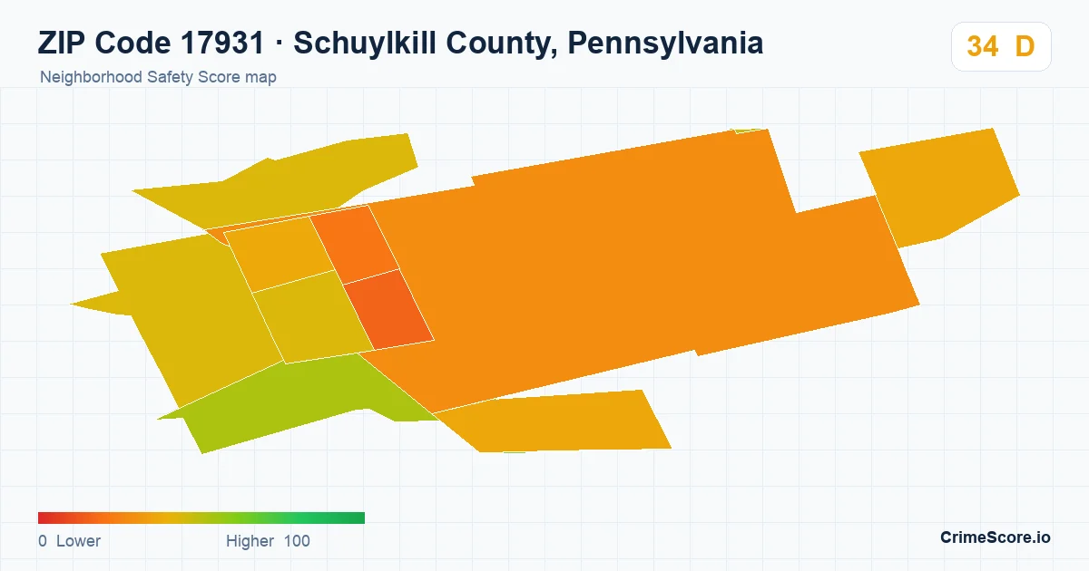 ZIP Code 17931 in Schuylkill County, Pennsylvania neighborhood Safety Score map