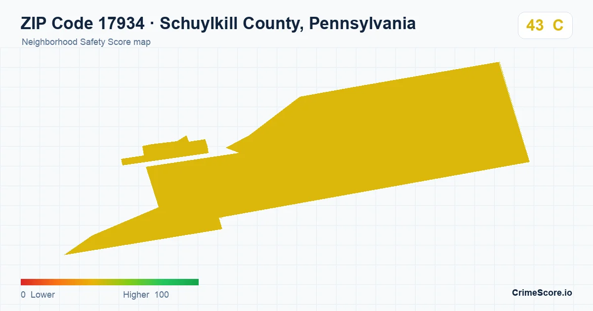 ZIP Code 17934 in Schuylkill County, Pennsylvania neighborhood Safety Score map