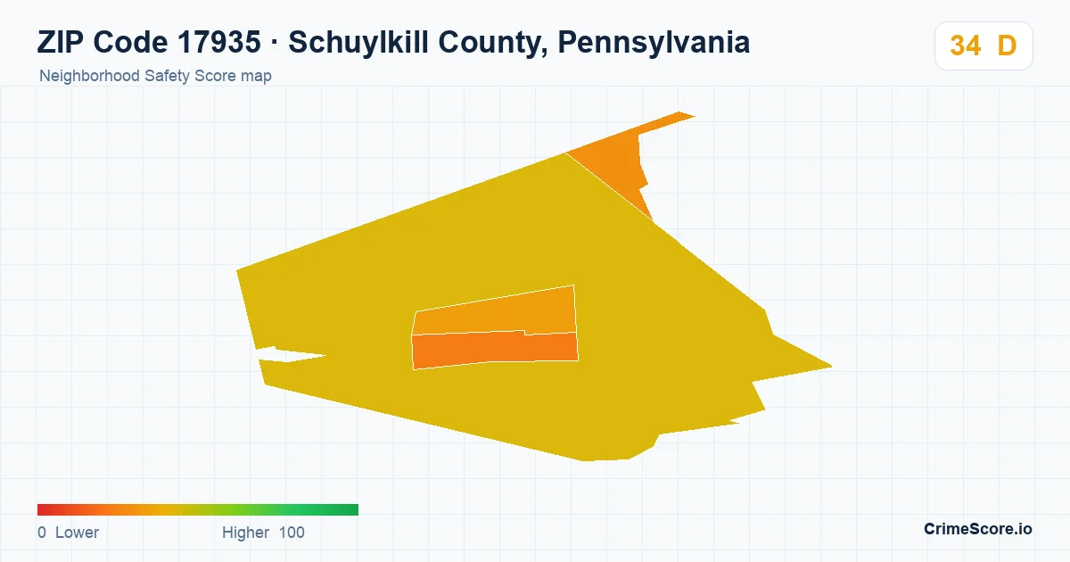 ZIP Code 17935 in Schuylkill County, Pennsylvania neighborhood Safety Score map