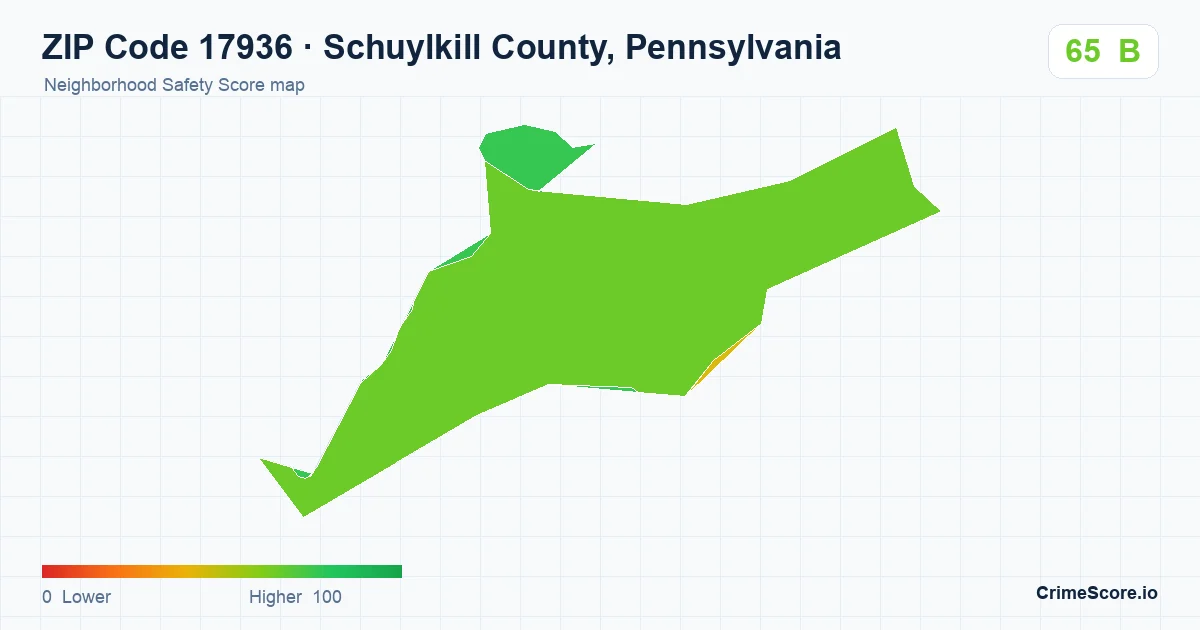 ZIP Code 17936 in Schuylkill County, Pennsylvania neighborhood Safety Score map