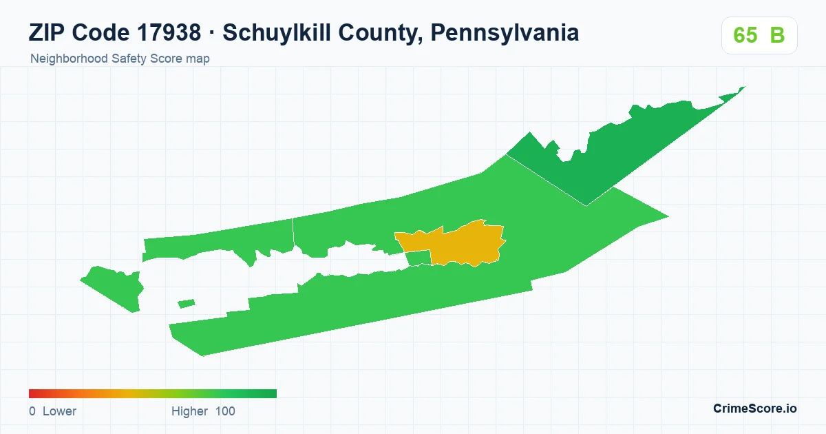 ZIP Code 17938 in Schuylkill County, Pennsylvania neighborhood Safety Score map