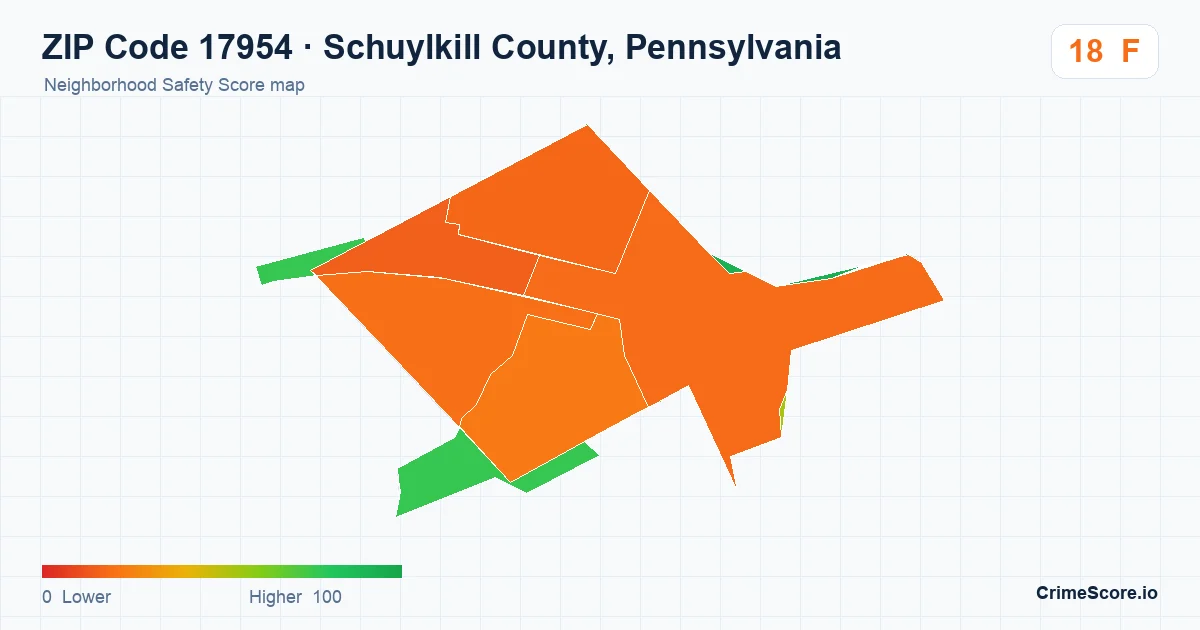 ZIP Code 17954 in Schuylkill County, Pennsylvania neighborhood Safety Score map