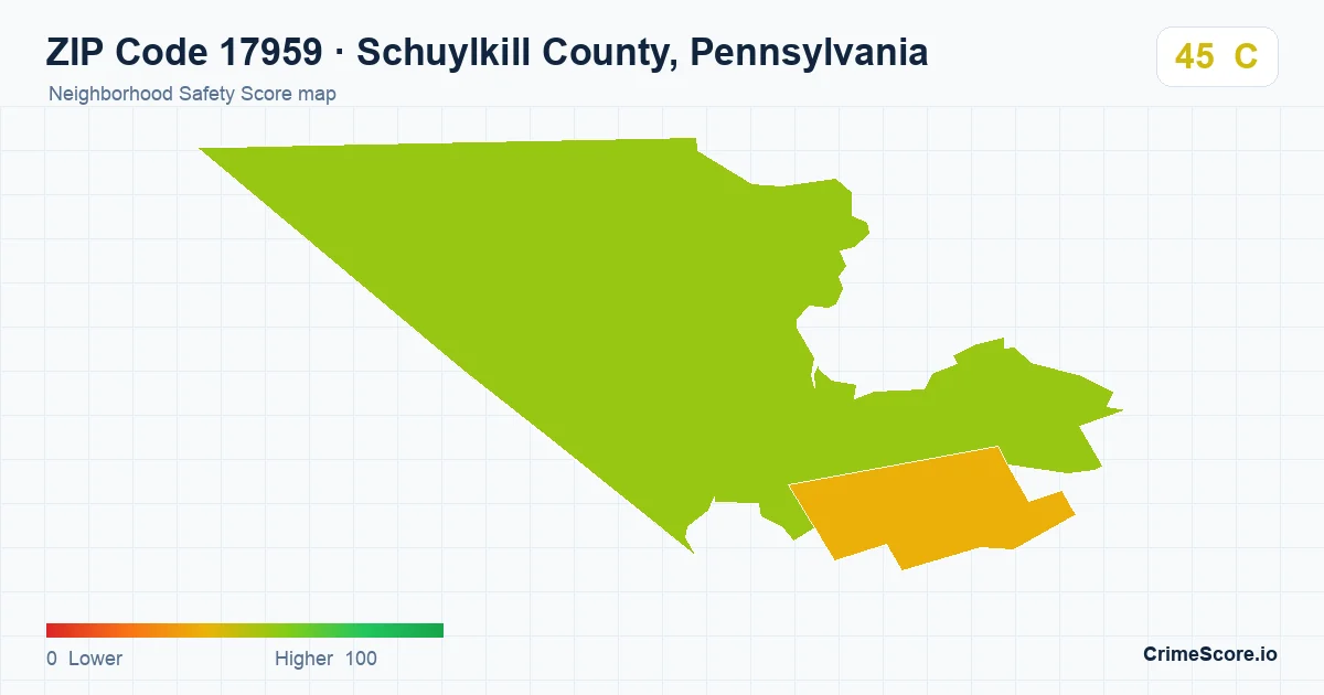 ZIP Code 17959 in Schuylkill County, Pennsylvania neighborhood Safety Score map