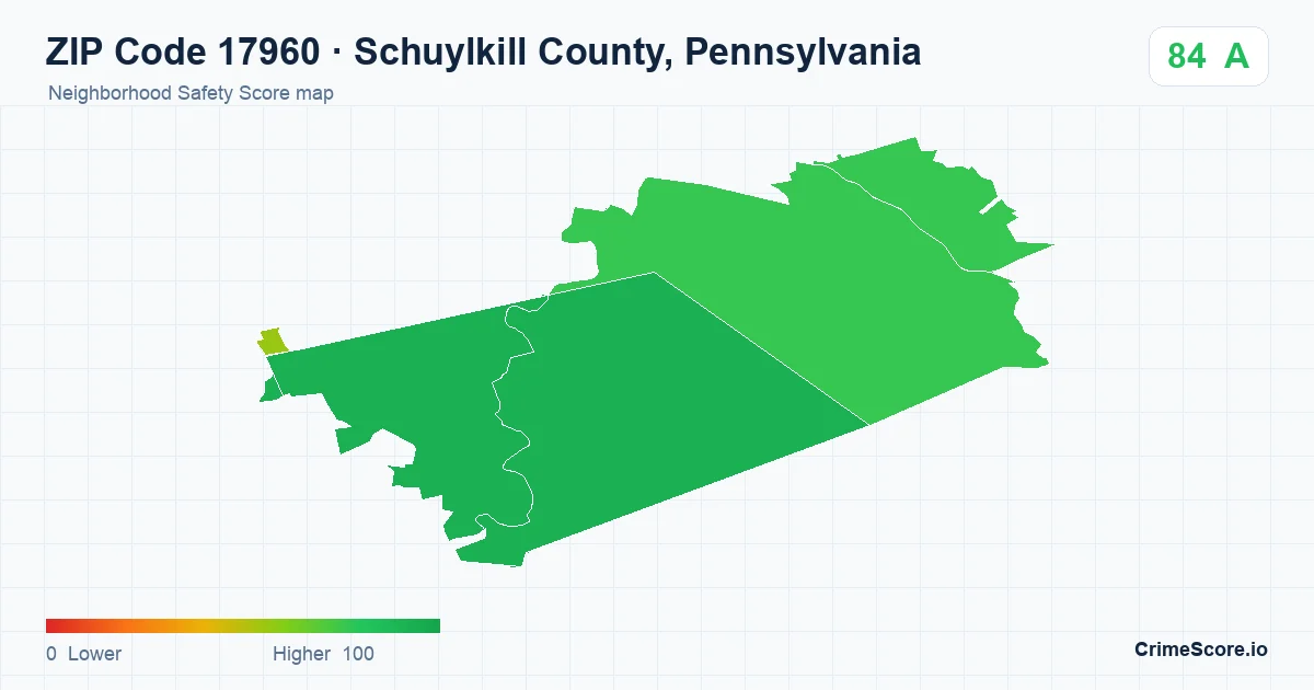 ZIP Code 17960 in Schuylkill County, Pennsylvania neighborhood Safety Score map