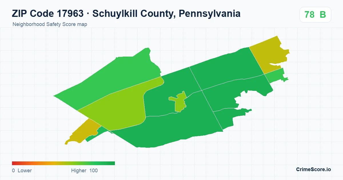ZIP Code 17963 in Schuylkill County, Pennsylvania neighborhood Safety Score map