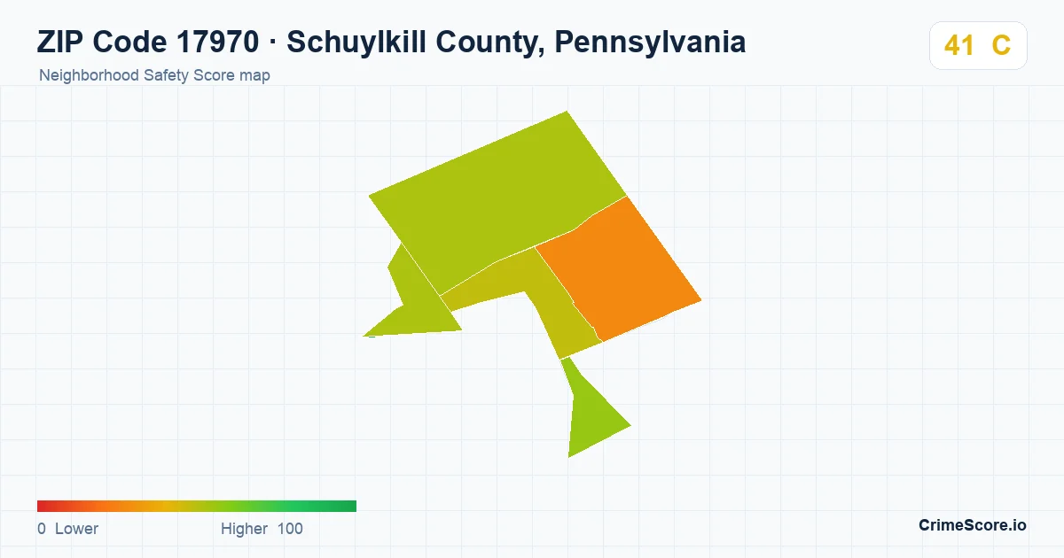 ZIP Code 17970 in Schuylkill County, Pennsylvania neighborhood Safety Score map
