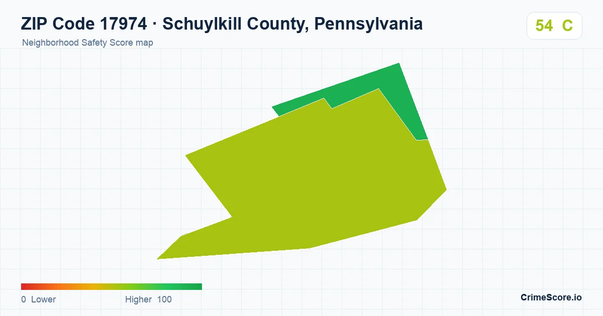 ZIP Code 17974 in Schuylkill County, Pennsylvania neighborhood Safety Score map