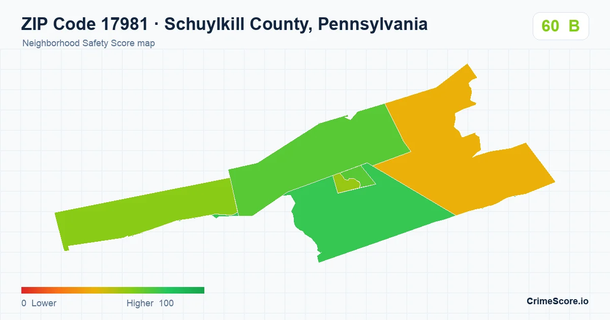 ZIP Code 17981 in Schuylkill County, Pennsylvania neighborhood Safety Score map