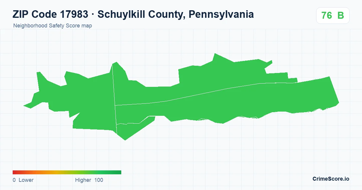 ZIP Code 17983 in Schuylkill County, Pennsylvania neighborhood Safety Score map