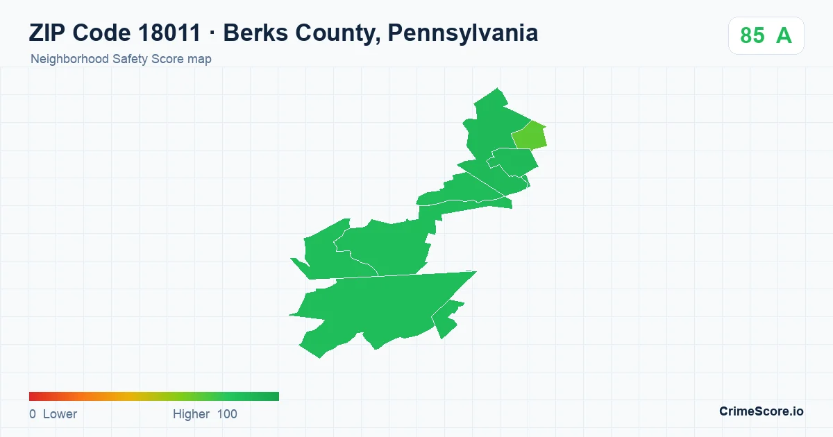 ZIP Code 18011 in Berks County, Pennsylvania neighborhood Safety Score map