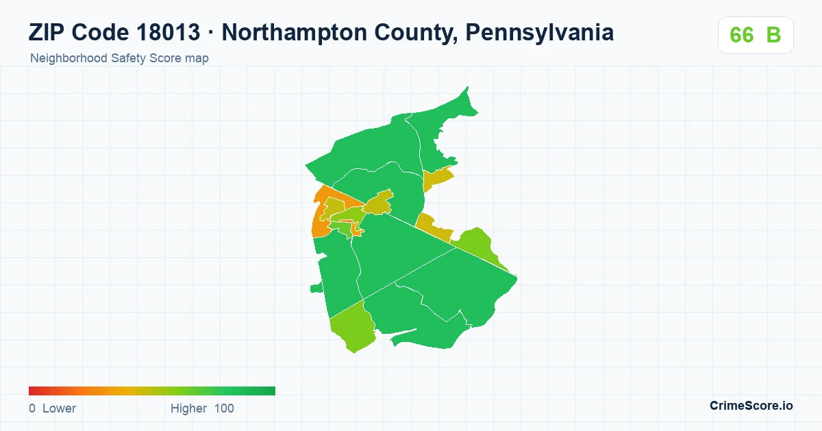 ZIP Code 18013 in Northampton County, Pennsylvania neighborhood Safety Score map