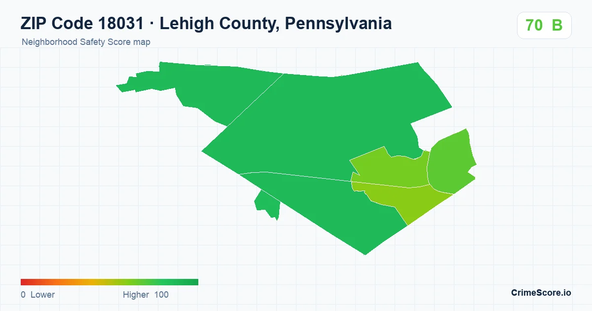 ZIP Code 18031 in Lehigh County, Pennsylvania neighborhood Safety Score map