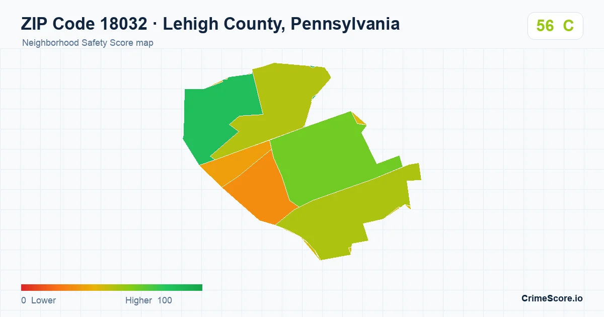 ZIP Code 18032 in Lehigh County, Pennsylvania neighborhood Safety Score map