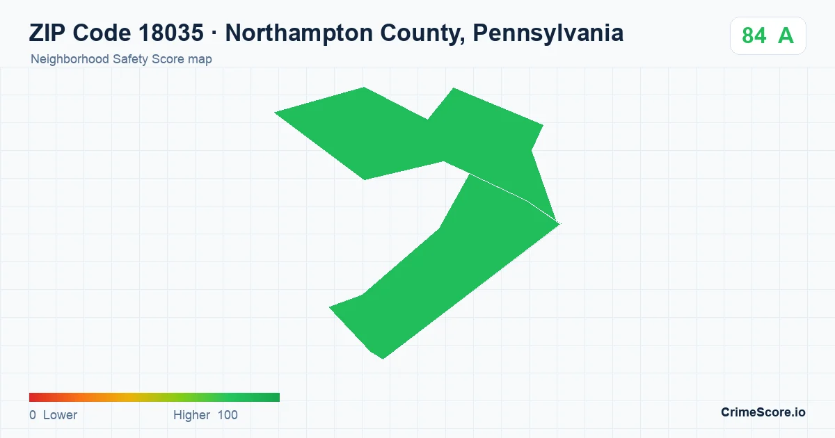 ZIP Code 18035 in Northampton County, Pennsylvania neighborhood Safety Score map