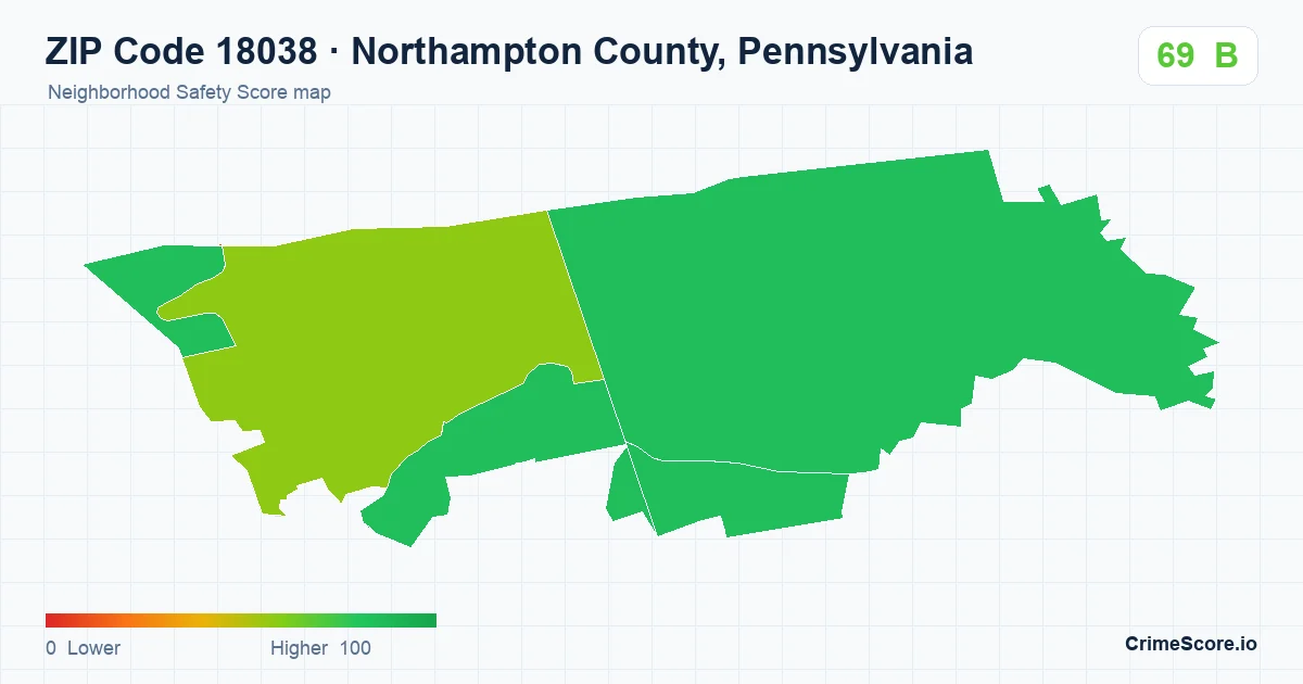 ZIP Code 18038 in Northampton County, Pennsylvania neighborhood Safety Score map
