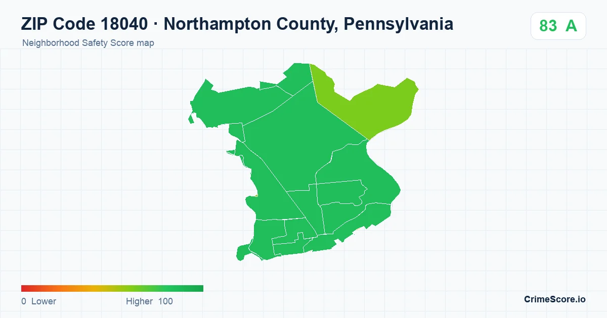 ZIP Code 18040 in Northampton County, Pennsylvania neighborhood Safety Score map