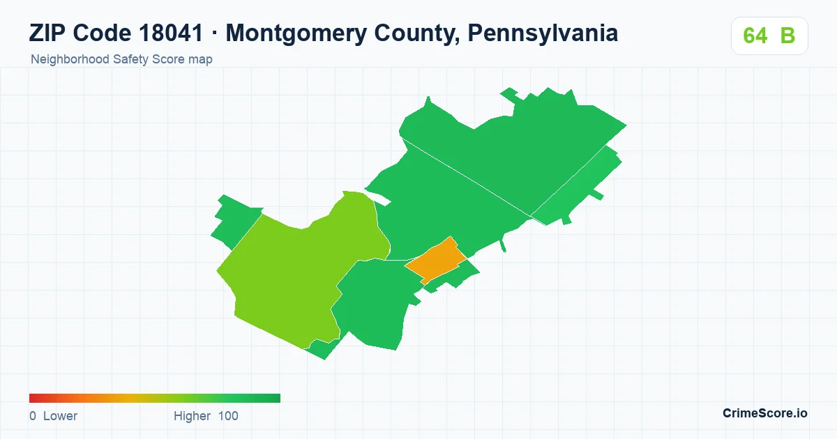 ZIP Code 18041 in Montgomery County, Pennsylvania neighborhood Safety Score map