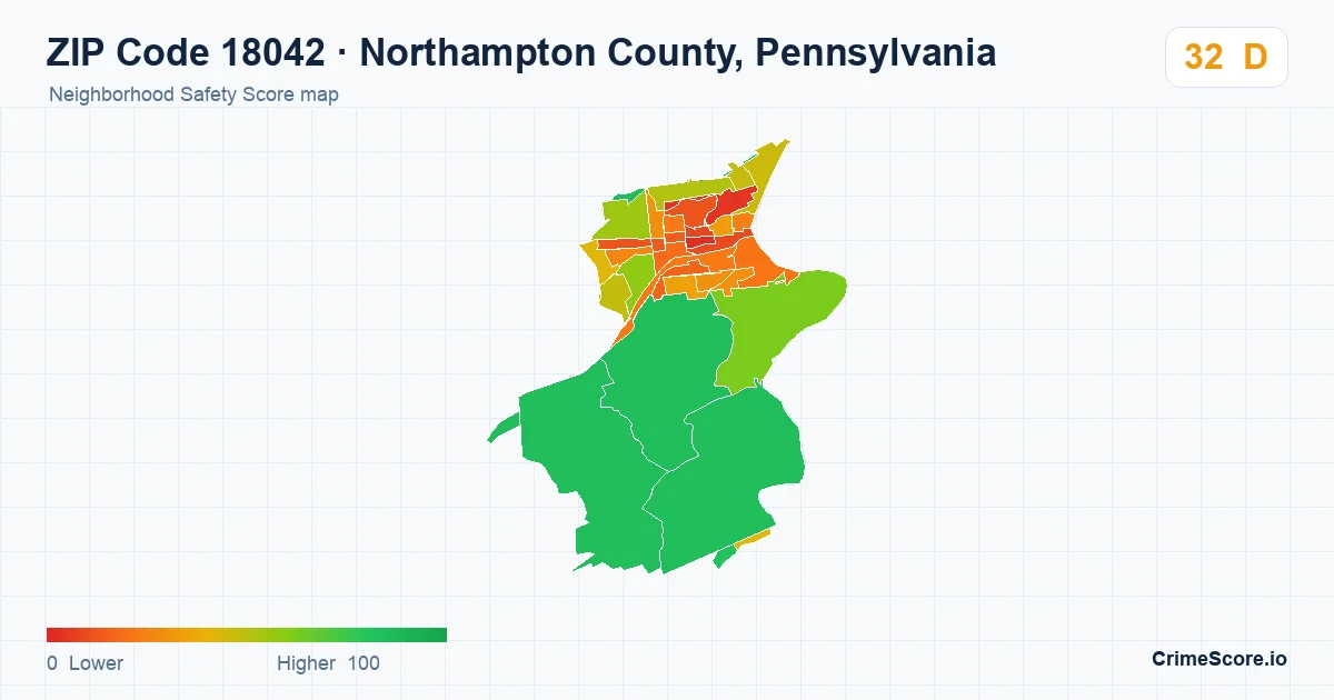 ZIP Code 18042 in Northampton County, Pennsylvania neighborhood Safety Score map