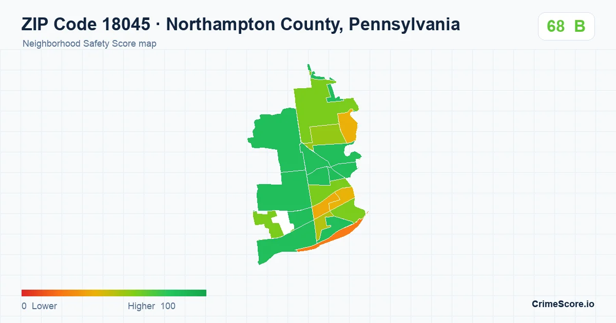 ZIP Code 18045 in Northampton County, Pennsylvania neighborhood Safety Score map
