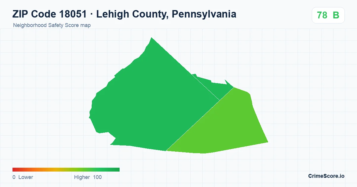 ZIP Code 18051 in Lehigh County, Pennsylvania neighborhood Safety Score map