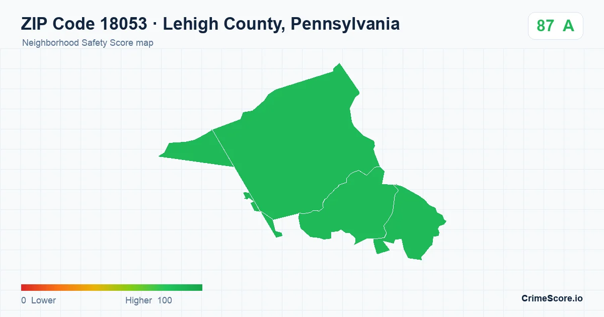 ZIP Code 18053 in Lehigh County, Pennsylvania neighborhood Safety Score map