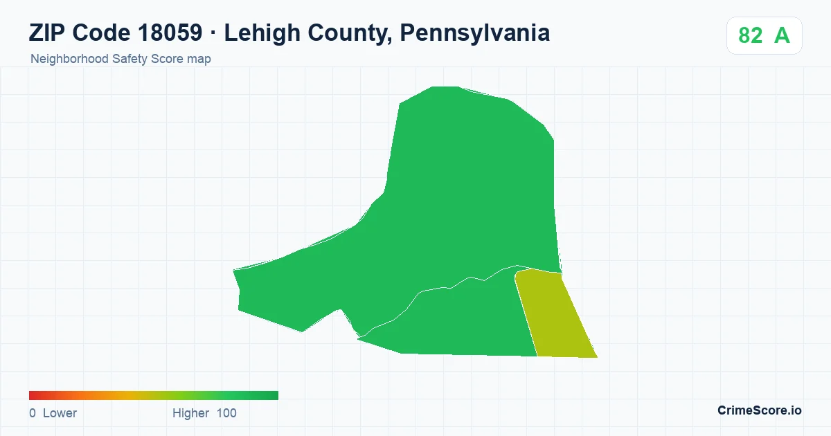 ZIP Code 18059 in Lehigh County, Pennsylvania neighborhood Safety Score map