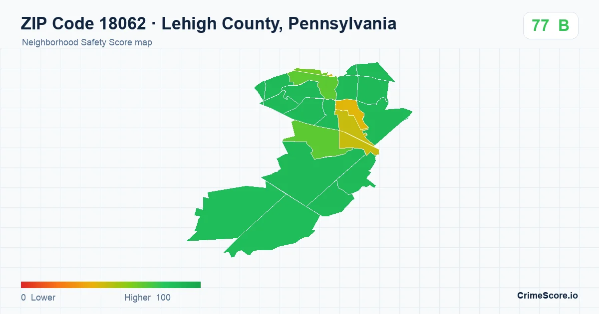 ZIP Code 18062 in Lehigh County, Pennsylvania neighborhood Safety Score map