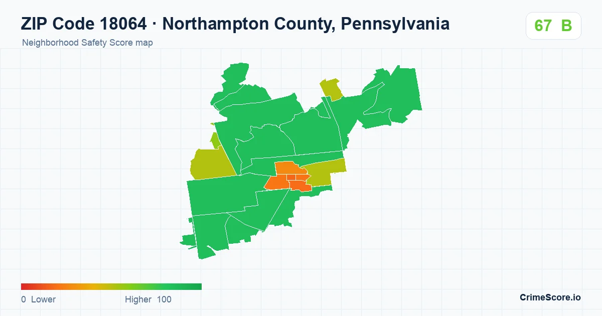 ZIP Code 18064 in Northampton County, Pennsylvania neighborhood Safety Score map