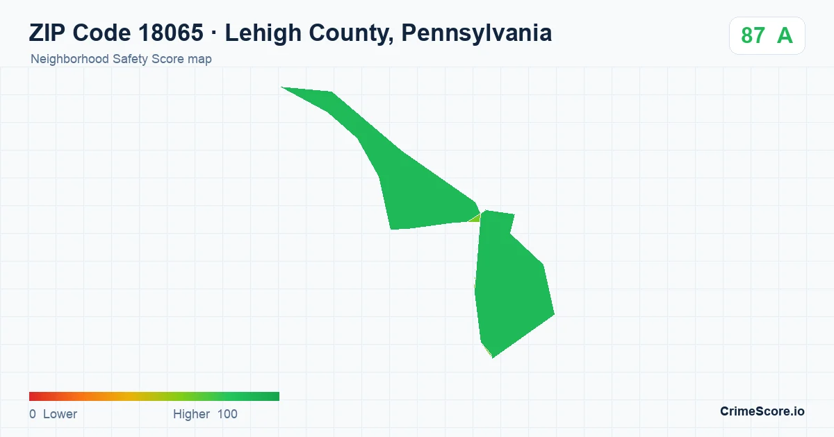 ZIP Code 18065 in Lehigh County, Pennsylvania neighborhood Safety Score map