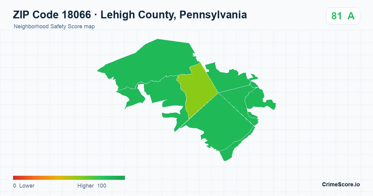 ZIP Code 18066 in Lehigh County, Pennsylvania neighborhood Safety Score map