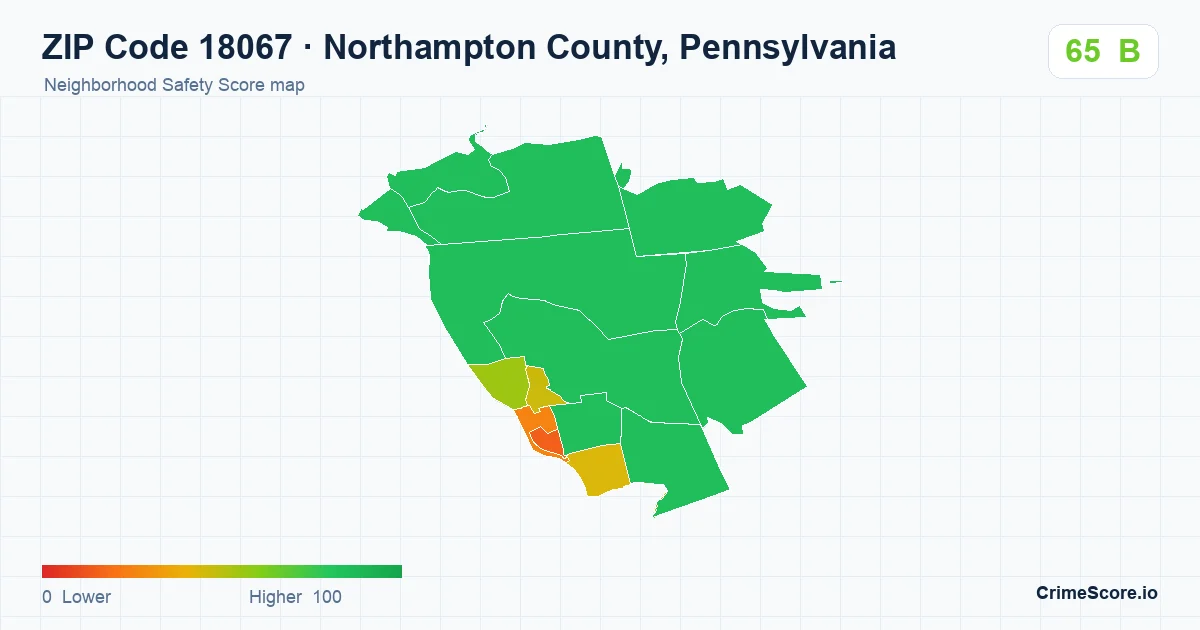 ZIP Code 18067 in Northampton County, Pennsylvania neighborhood Safety Score map