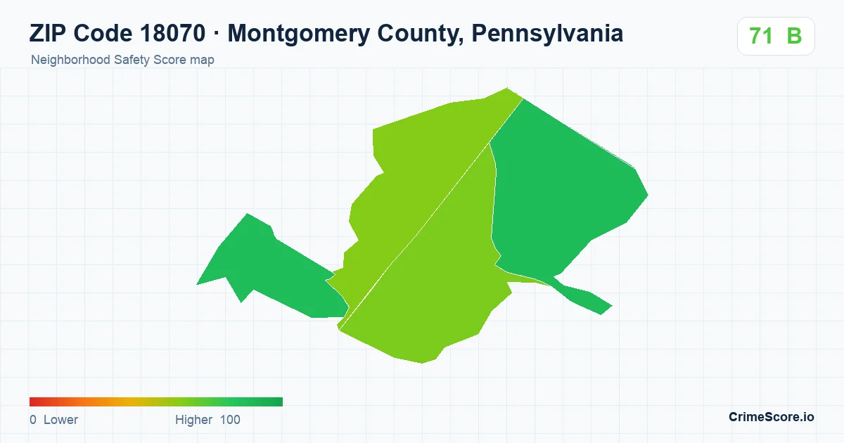 ZIP Code 18070 in Montgomery County, Pennsylvania neighborhood Safety Score map