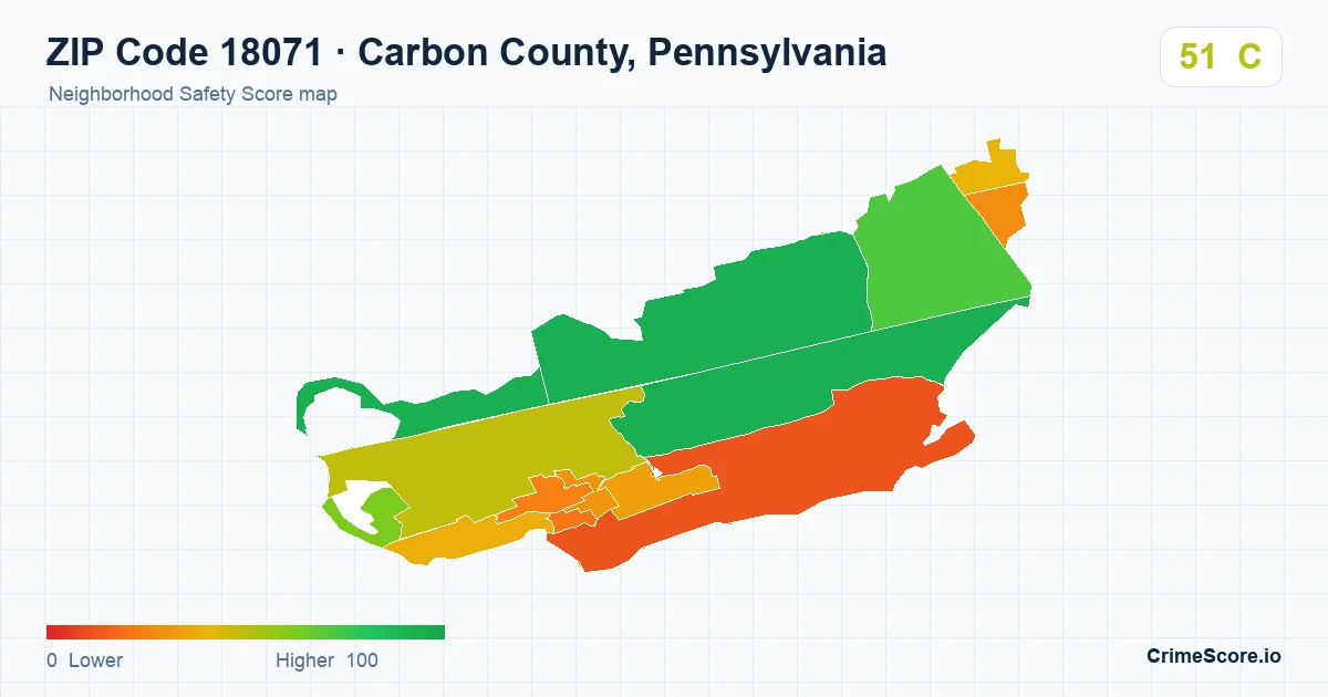 ZIP Code 18071 in Carbon County, Pennsylvania neighborhood Safety Score map