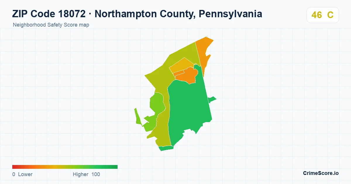 ZIP Code 18072 in Northampton County, Pennsylvania neighborhood Safety Score map
