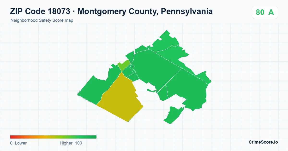 ZIP Code 18073 in Montgomery County, Pennsylvania neighborhood Safety Score map