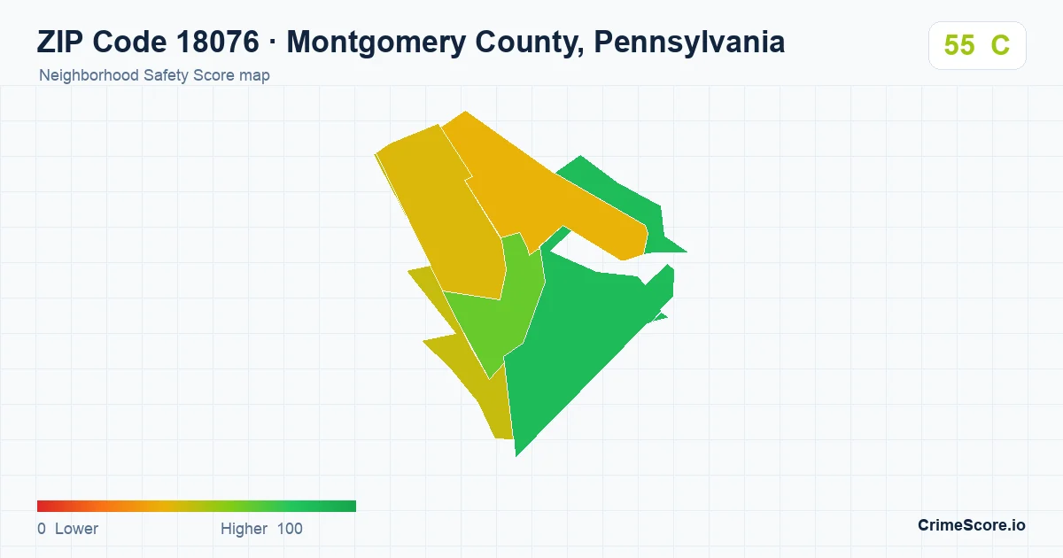 ZIP Code 18076 in Montgomery County, Pennsylvania neighborhood Safety Score map