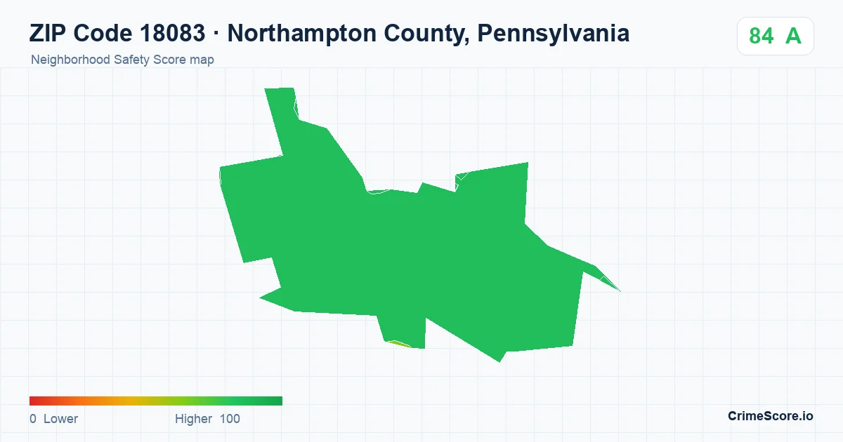 ZIP Code 18083 in Northampton County, Pennsylvania neighborhood Safety Score map