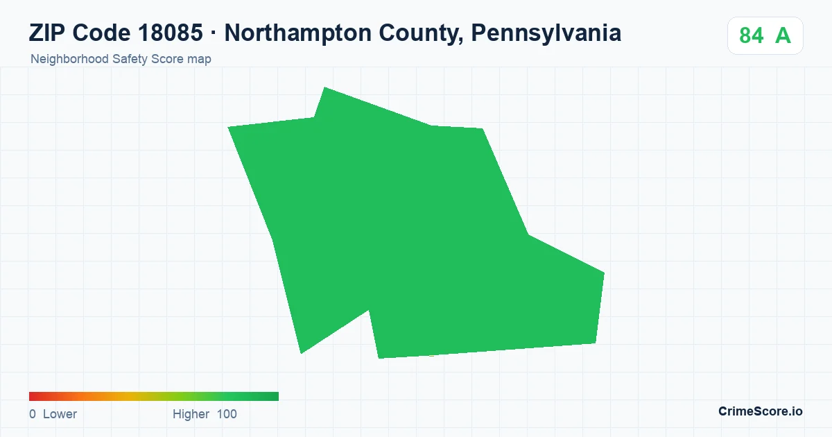 ZIP Code 18085 in Northampton County, Pennsylvania neighborhood Safety Score map