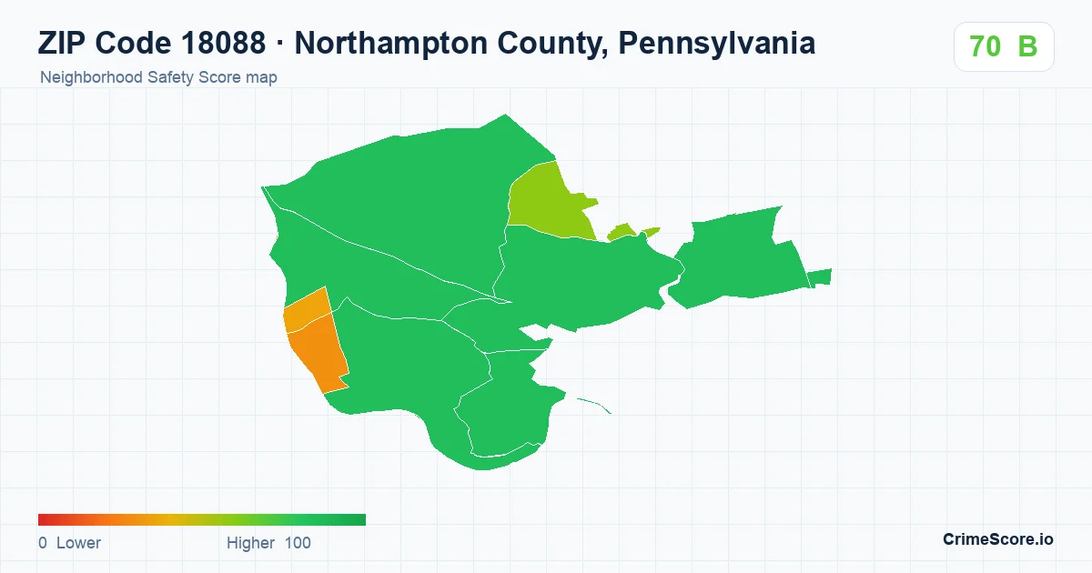 ZIP Code 18088 in Northampton County, Pennsylvania neighborhood Safety Score map