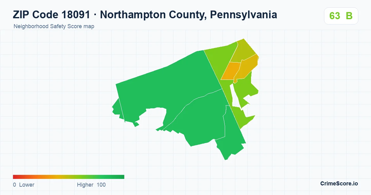 ZIP Code 18091 in Northampton County, Pennsylvania neighborhood Safety Score map