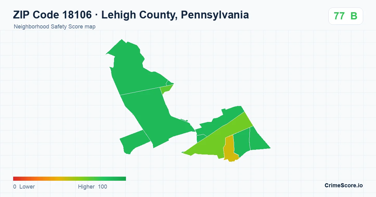 ZIP Code 18106 in Lehigh County, Pennsylvania neighborhood Safety Score map
