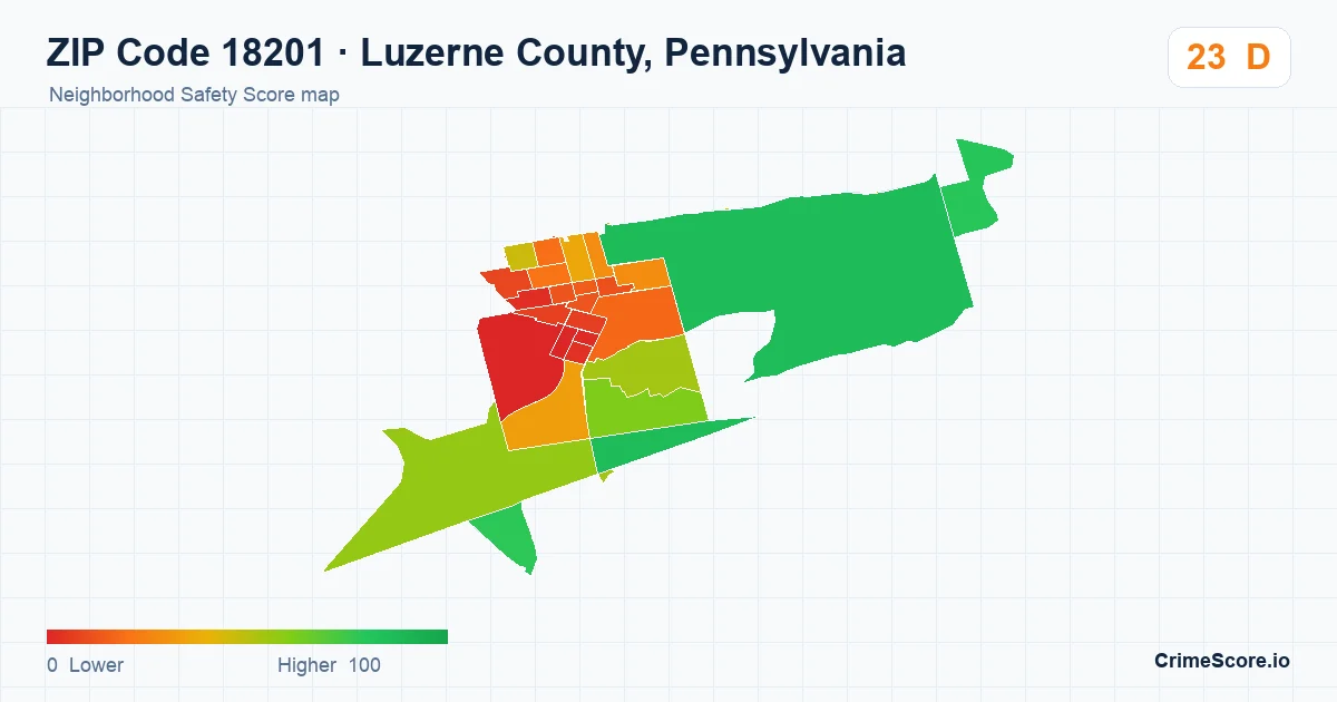 ZIP Code 18201 in Luzerne County, Pennsylvania neighborhood Safety Score map