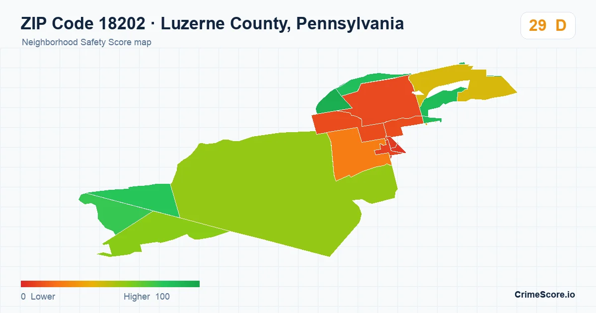 ZIP Code 18202 in Luzerne County, Pennsylvania neighborhood Safety Score map