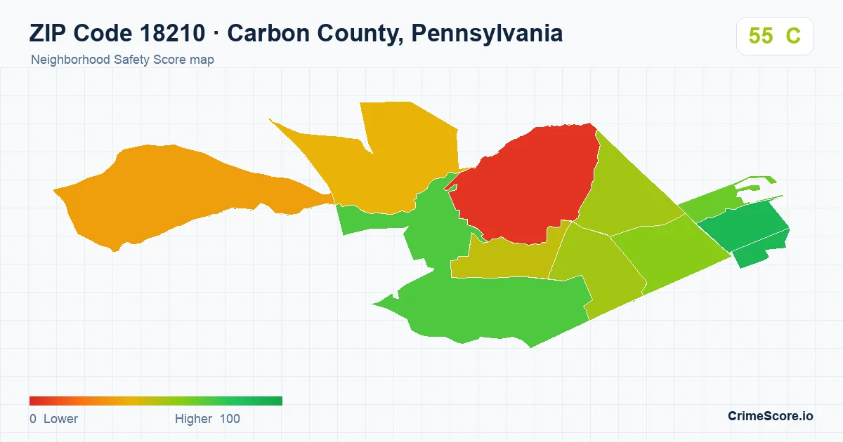 ZIP Code 18210 in Carbon County, Pennsylvania neighborhood Safety Score map