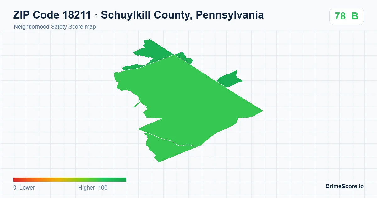 ZIP Code 18211 in Schuylkill County, Pennsylvania neighborhood Safety Score map