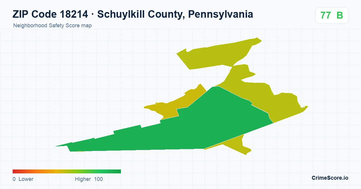 ZIP Code 18214 in Schuylkill County, Pennsylvania neighborhood Safety Score map