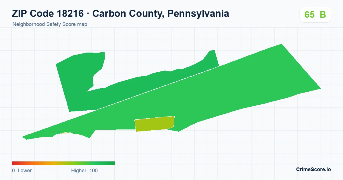 ZIP Code 18216 in Carbon County, Pennsylvania neighborhood Safety Score map