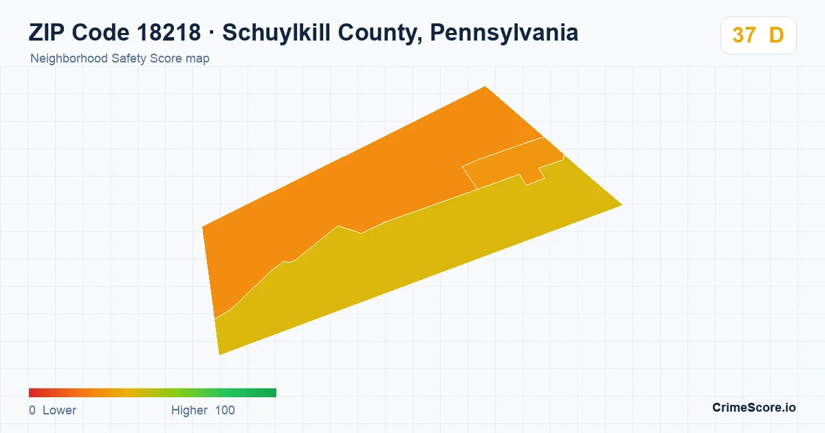 ZIP Code 18218 in Schuylkill County, Pennsylvania neighborhood Safety Score map