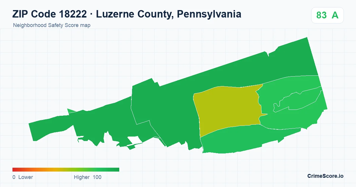 ZIP Code 18222 in Luzerne County, Pennsylvania neighborhood Safety Score map