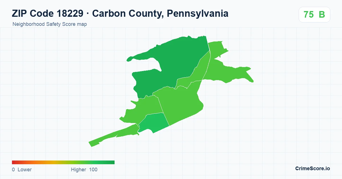 ZIP Code 18229 in Carbon County, Pennsylvania neighborhood Safety Score map